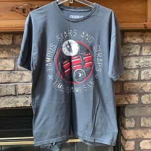 Mens “famous Stars and Straps” dk grey shirt.  Size large
